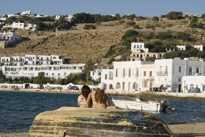 Greek island scene in harbor stock images Greek island scene in harbor stock images