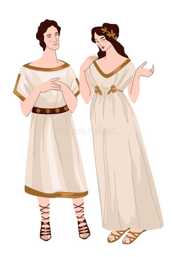 Greek Man And Woman Wearing Traditional Clothes Stock Vector ...