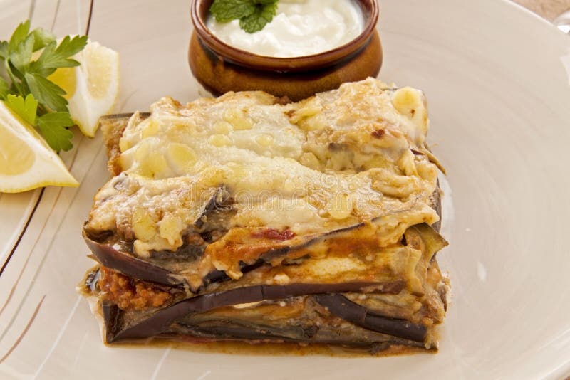 Greek Moussaka with Salad stock photo. Image of feta, moussaka - 6720386