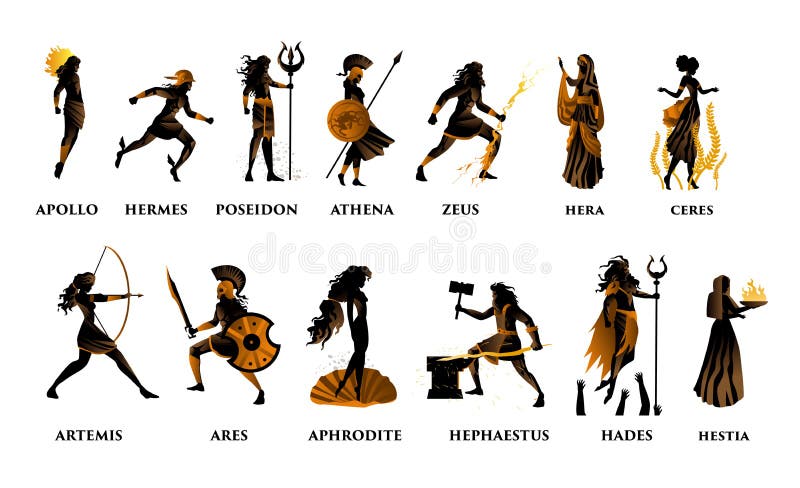 Greek mytoology orange och svarta figurer Olympus gudus