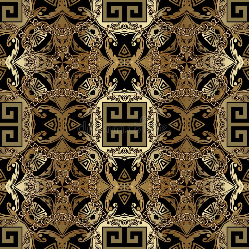Greek Ornamental Gold Vector Seamless Pattern. Baroque Style Ornate ...