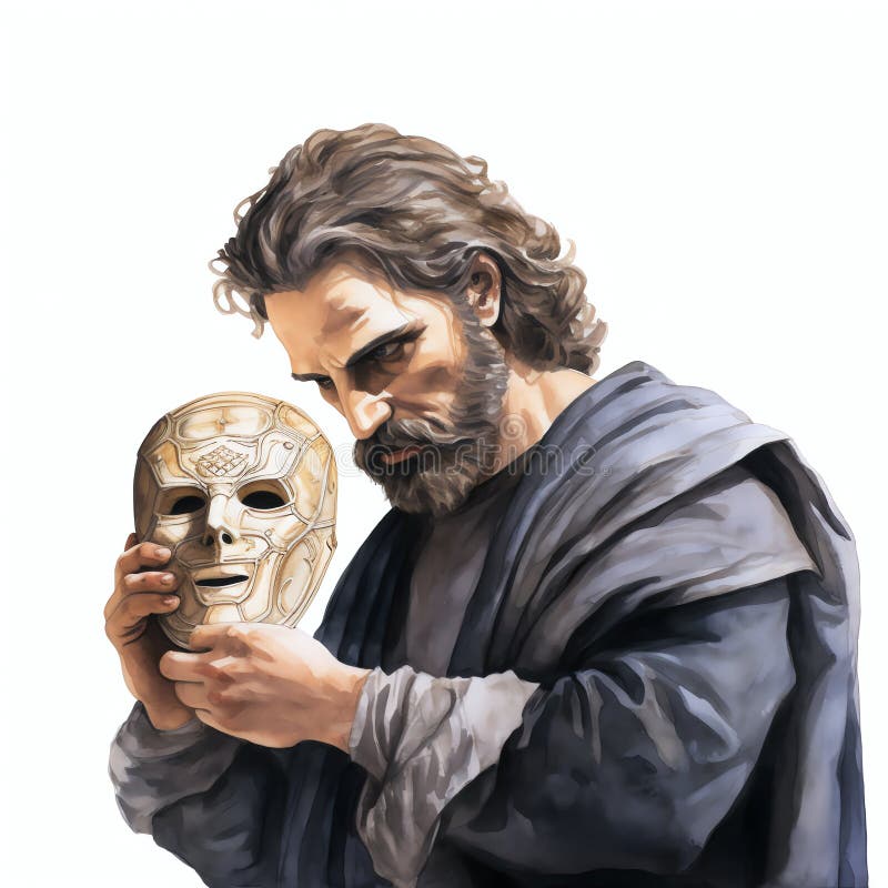 Greek playwright holding a mask symbolizing theater illustration vector illustration