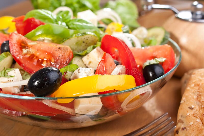 Greek salad bowl royalty free stock photography