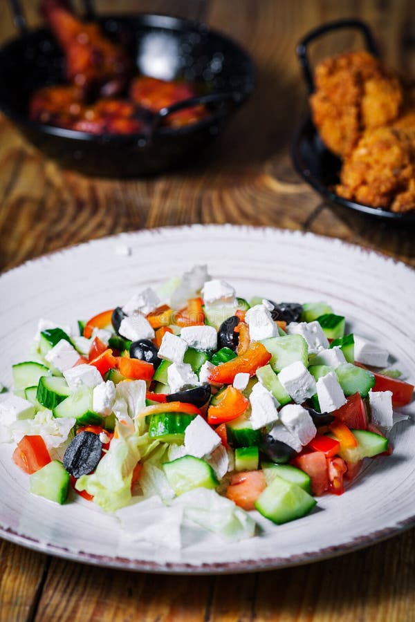 Greek Salad and Chicken Snack Plates Stock Image Image of vegetables