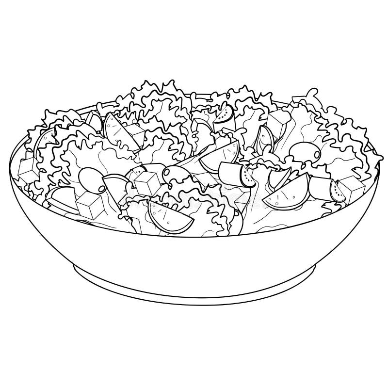 Greek salad or Horiatiki salad. Proper nutrition. Food raster object coloring book royalty free illustration Greek salad or Horiatiki salad. Proper nutrition. Food raster object coloring book royalty free illustration