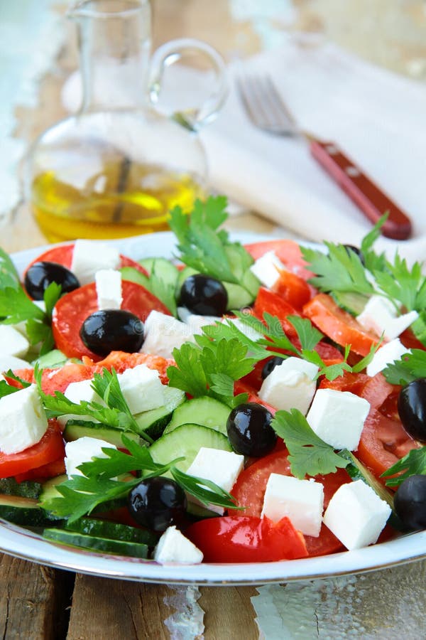 Greek Salad with Olives, Tomatoes Stock Photo Image of fresh, tomato