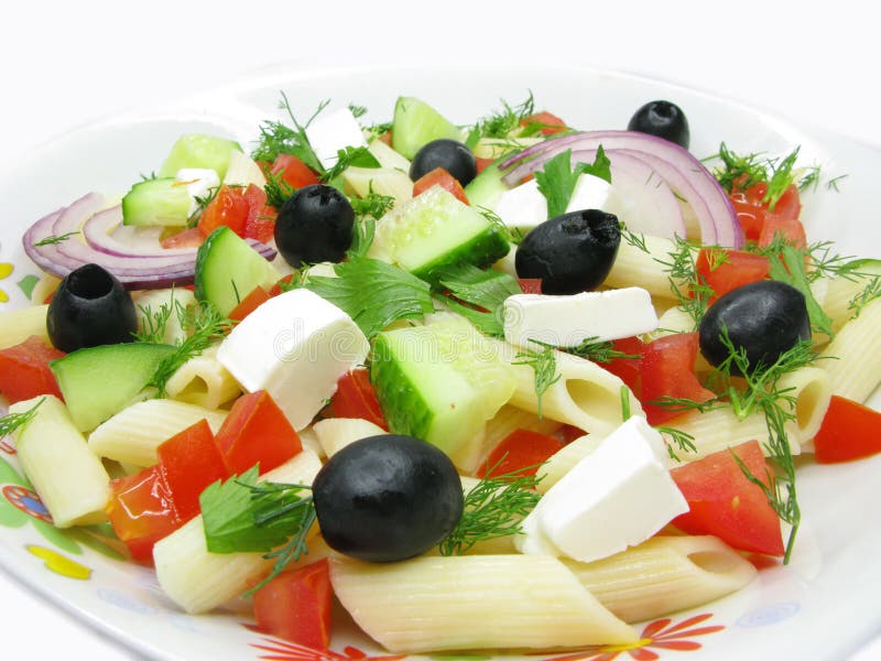 Greek salad with pasta