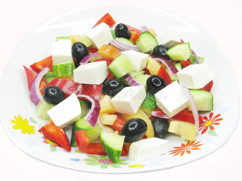 Greek salad with pasta