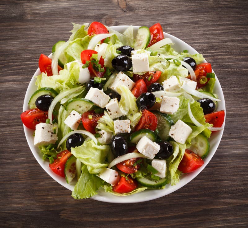 Greek salad stock image. Image of black, appetizing, closeup 79796485