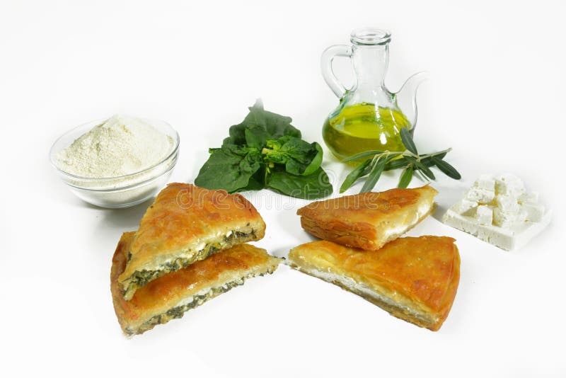 Greek Pie with Spinach or Cheese Feta Olive Oil Stock Image - Image of