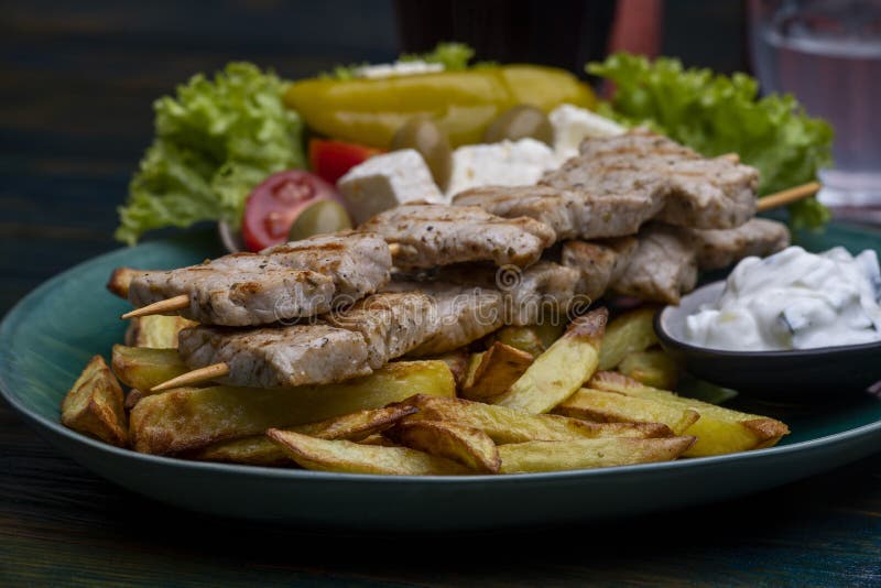 Greek souflaki stock photo. Image of spicy, plate, kebab - 269270304