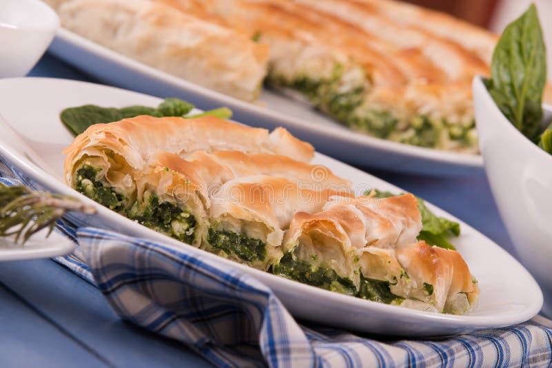 Greek spinach pie. stock image. Image of gourmet, olive - 113855835