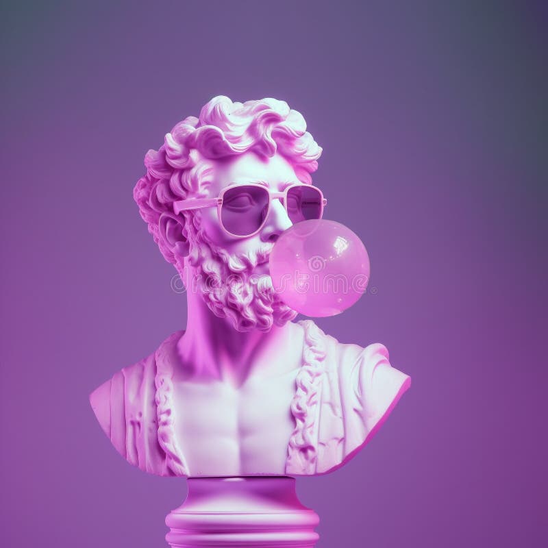Greek Statue in Modern Way, Male Bust with Bubble Gum, Ai Generated Stock Illustration