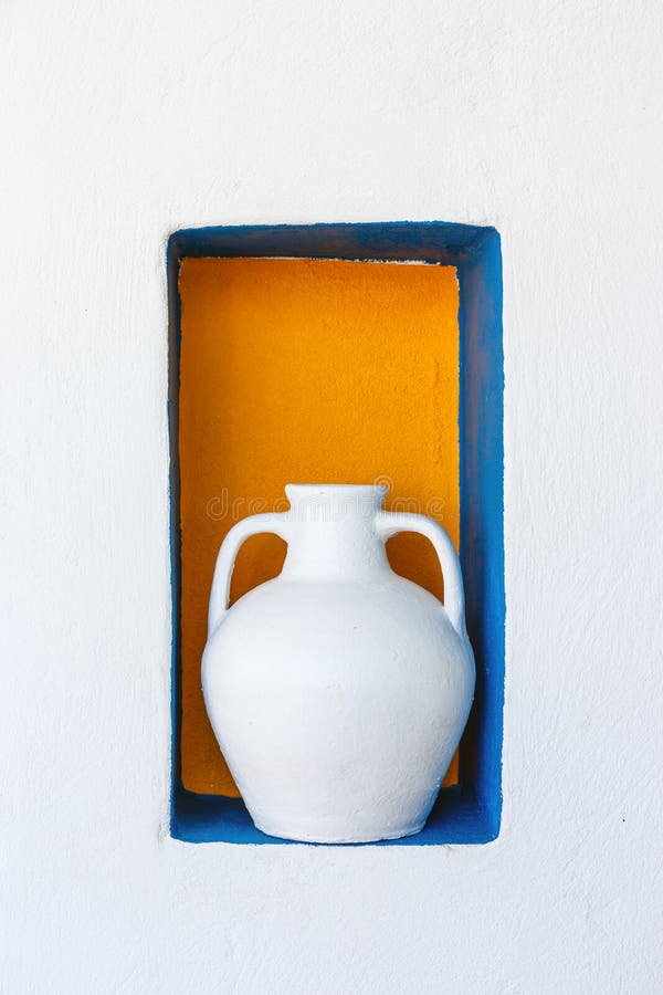 Greek Style Ceramic White Vase Stock Photo Image of crete, cafe 95790774