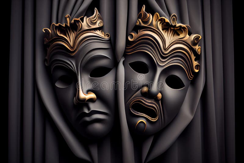 Greek Theatre Masks Illustration, Comedy and Tregedy Stock