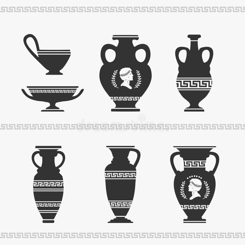 Greek Vase Set Vector Illustration Stock Illustration Illustration of