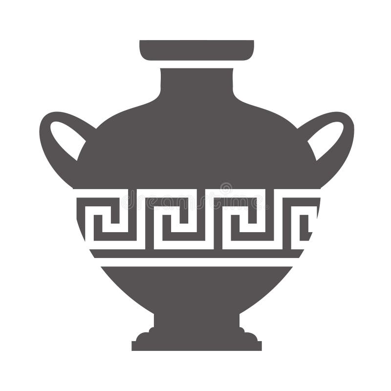 Greek Vase Silhouette. Ancient Amphora and Pot with Meander Pattern