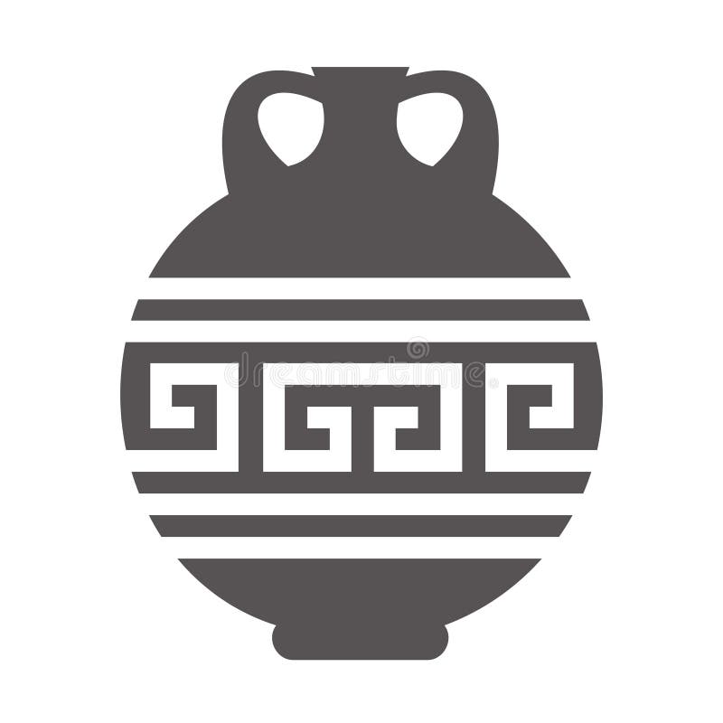 Greek Vase Silhouette. Ancient Amphora and Pot with Meander Pattern