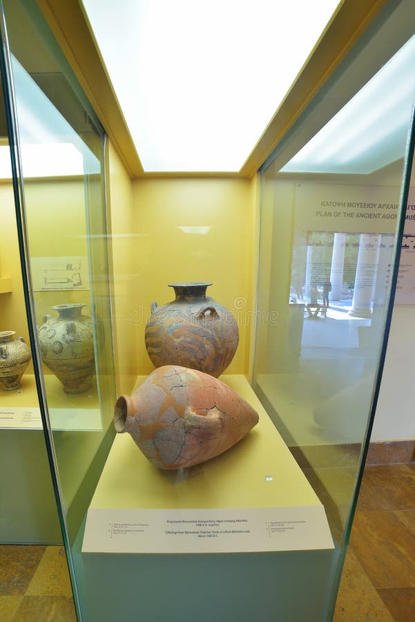 Greek vases in museum of Acropolis in Athens, Greece royalty free stock photo