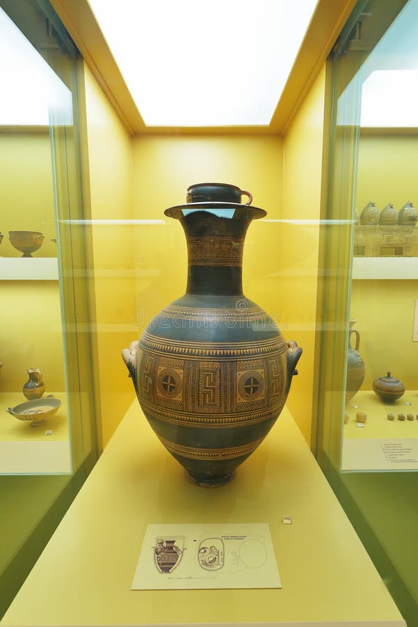 Greek vases in museum of Acropolis in Athens, Greece stock photos