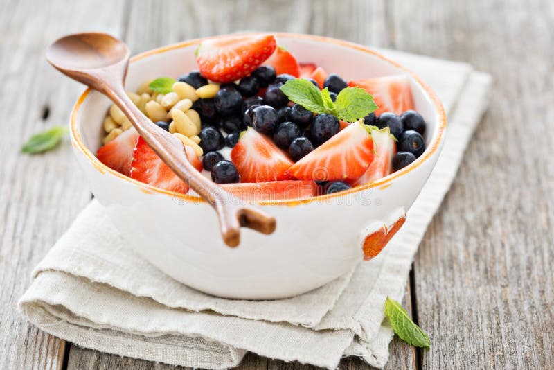 Greek Yogurt Bowl with Fresh Berries and Nuts Stock Photo Image of