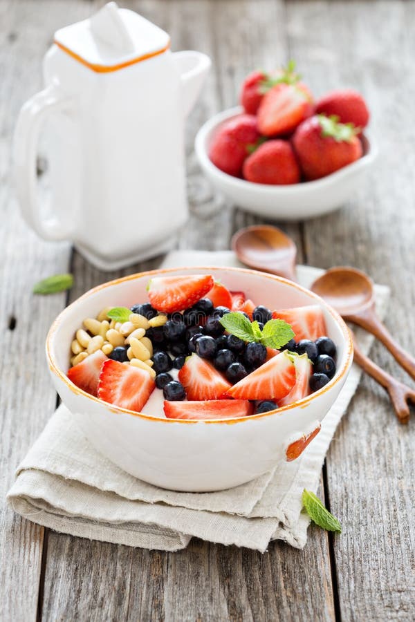 Greek Yogurt Bowl with Fresh Berries and Nuts Stock Photo Image of