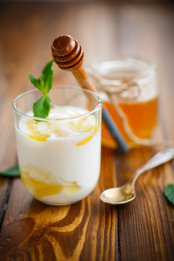 Greek yogurt with honey stock photo. Image of nutrition 65285086