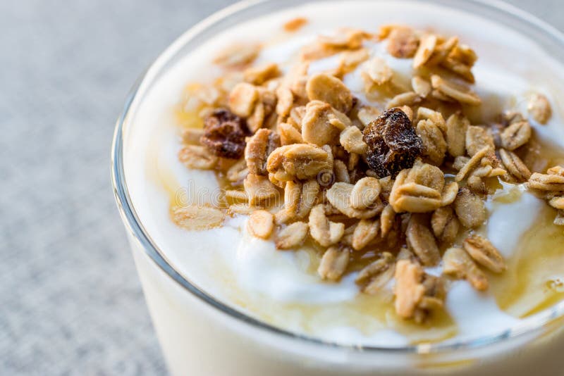 Greek Yogurt with Honey and Granola Stock Image - Image of granola