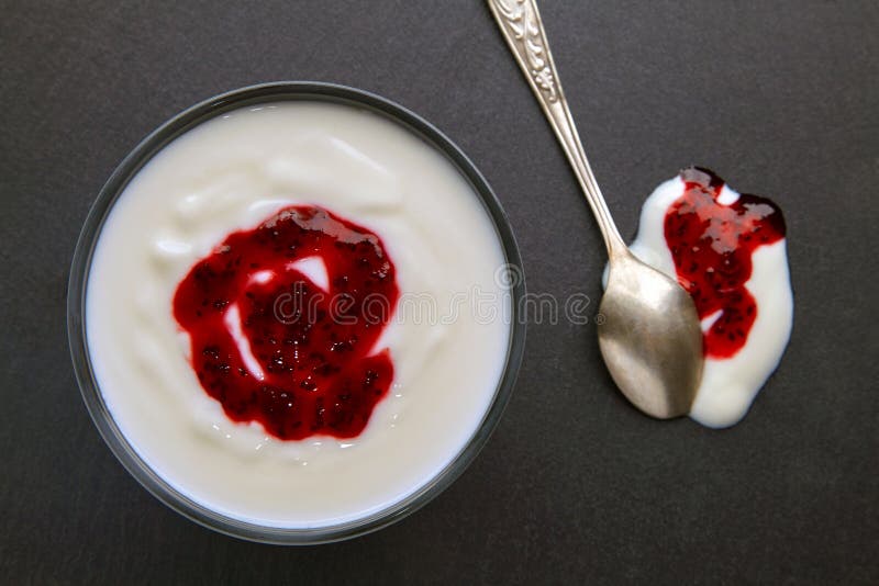 Greek Yogurt with Red Currant Jam in a Dark Bowl Stock Photo Image of berry, yogurt 213485954