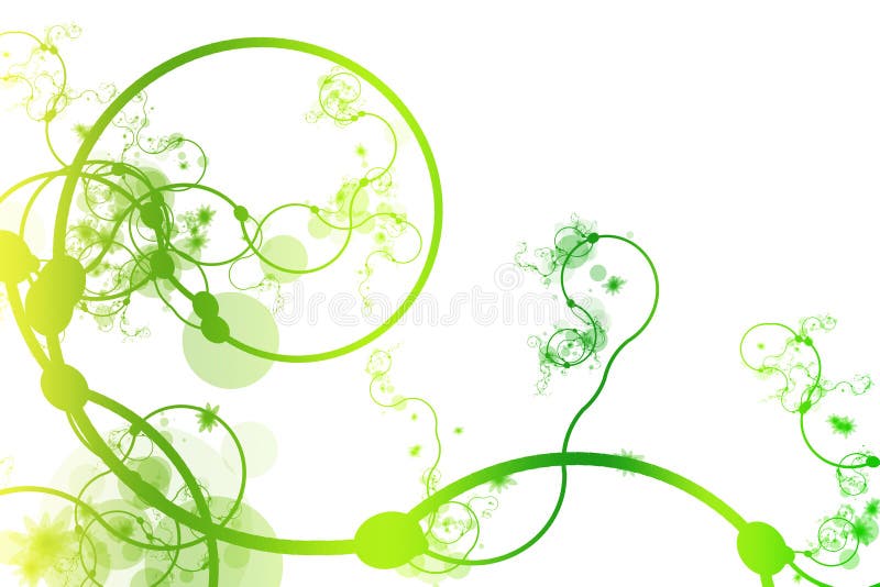 Green Abstract Curving Line Vines in White Background