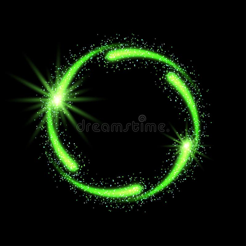 Green Abstract Neon Round Shape on Black Background. Glowing ...