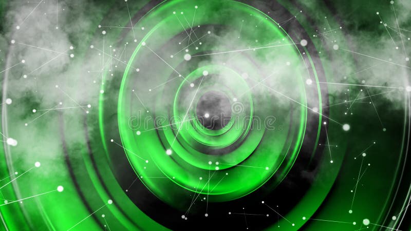 Green abstract particle with smoke background. Mess communication technology network background with moving lines and dots. Tech stock photos