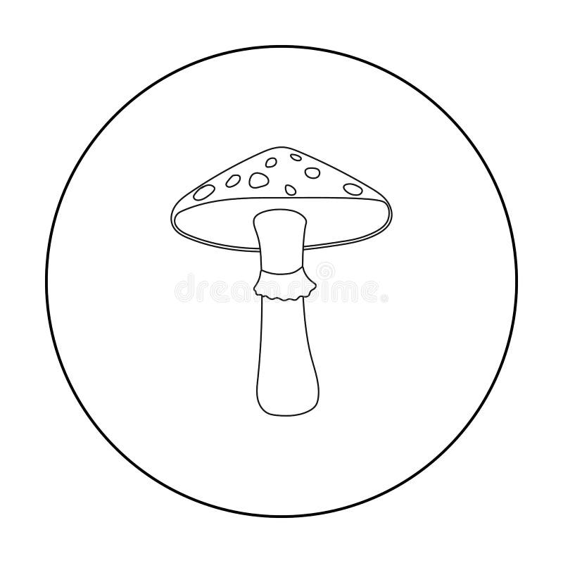 Green amanita icon in outline style isolated on white. Mushroom symbol. royalty free illustration