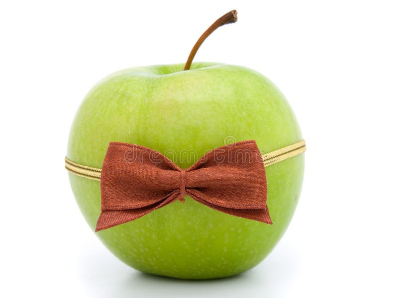 Green apple with bow-tie