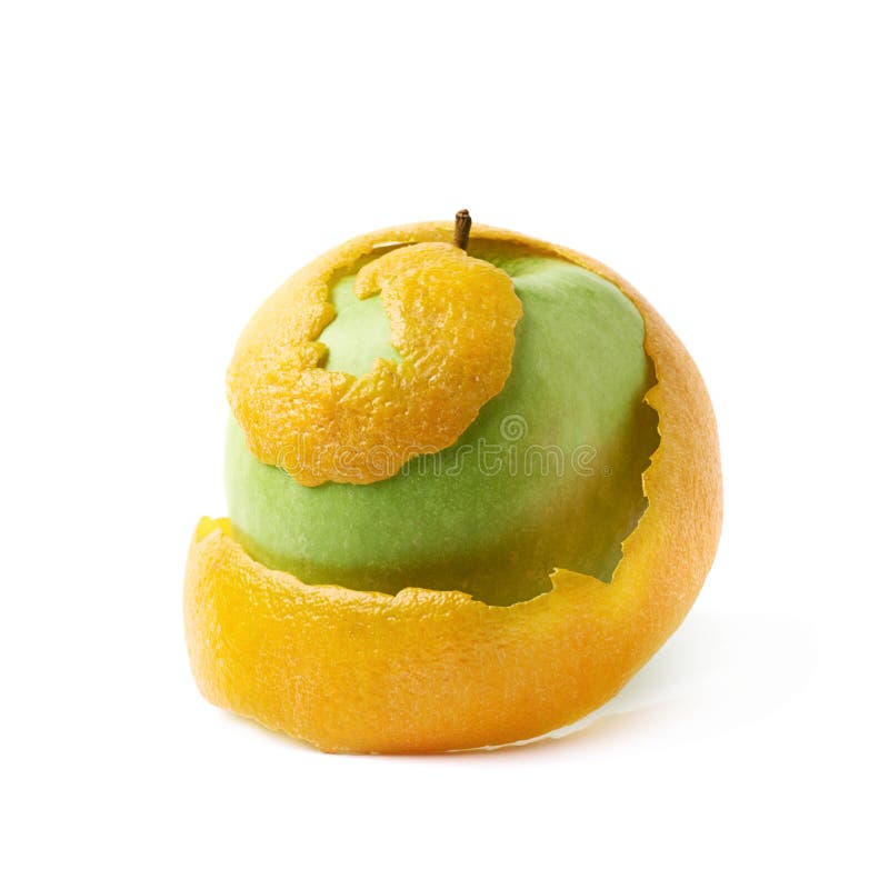 Green Apple Covered with Orange Peel Stock Image Image of apple, food 65528455
