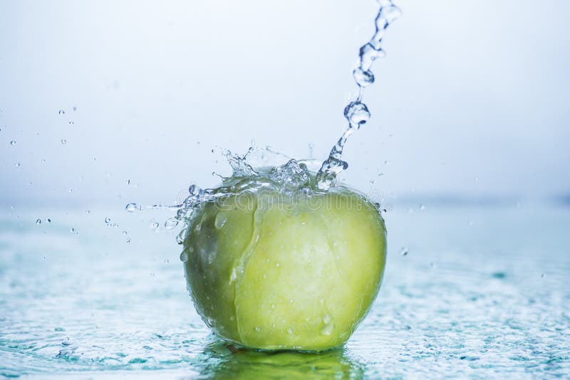 Green Apple with Freezed Water Splash Stock Photo Image of apple