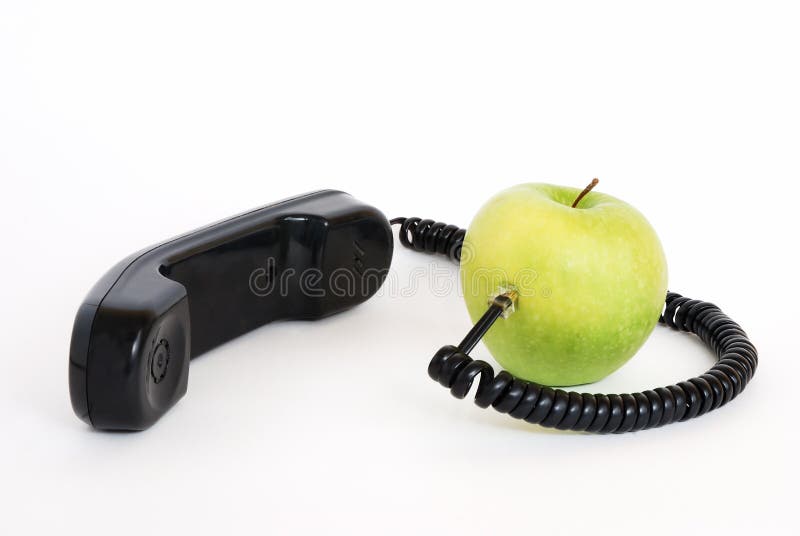 Green Apple with Handset and Connected Wire Stock Image - Image of