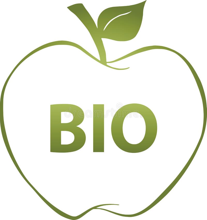 Green apple with the inscription bio