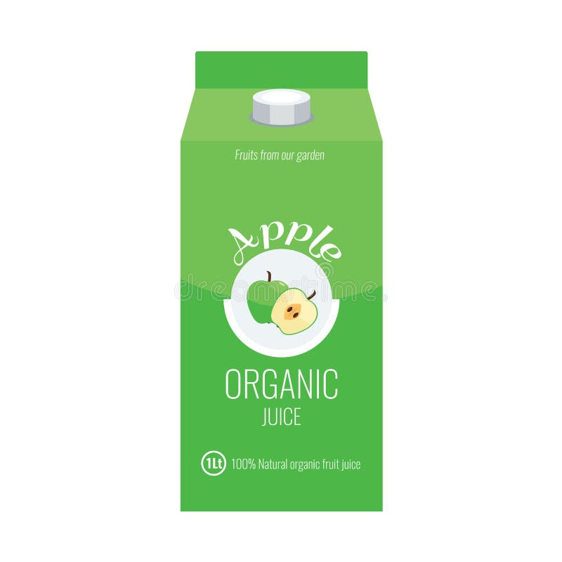 Green Apple Juice Box Package with Solid and Flat Color Design Style
