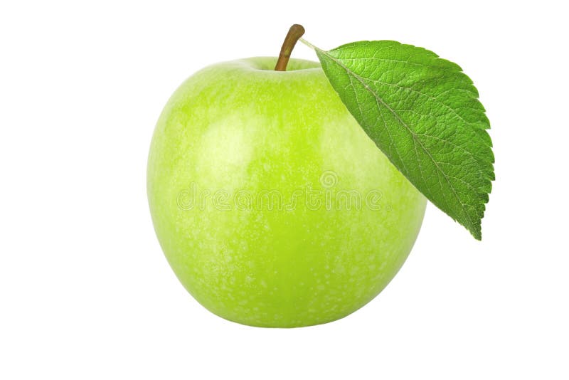 Green apple with leaf isolated on white background