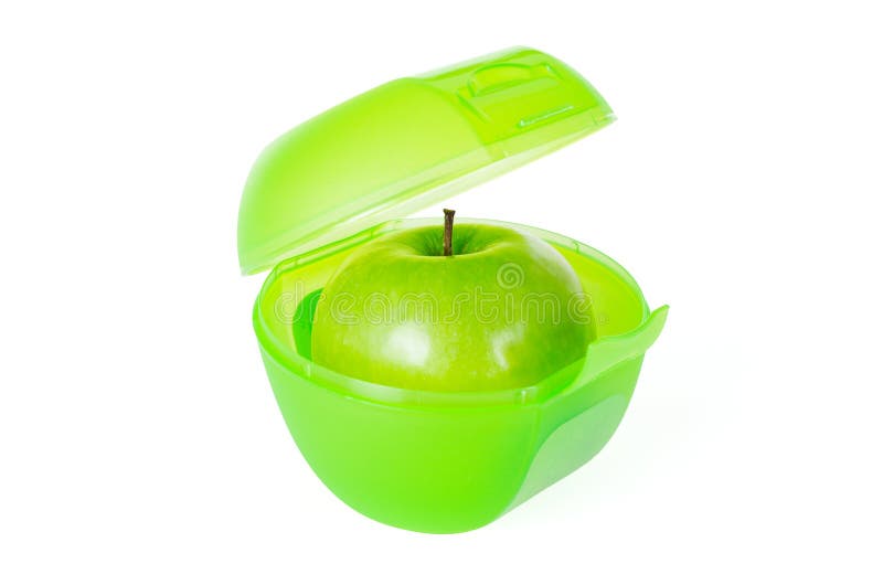 Green apple in lunch box stock image. Image of healthy 34897831