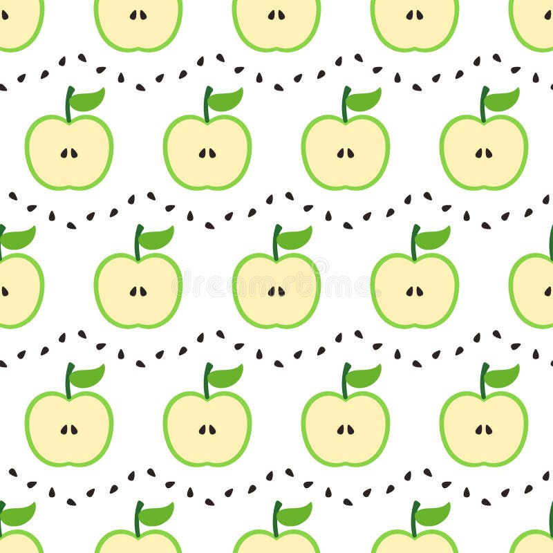 Green Apple and Apple Seed Pattern on White Background Stock Vector ...
