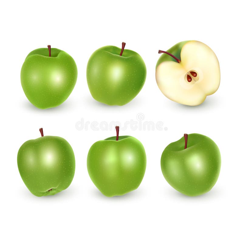 Green Apple, Set of Green Apples on White Background, Vector