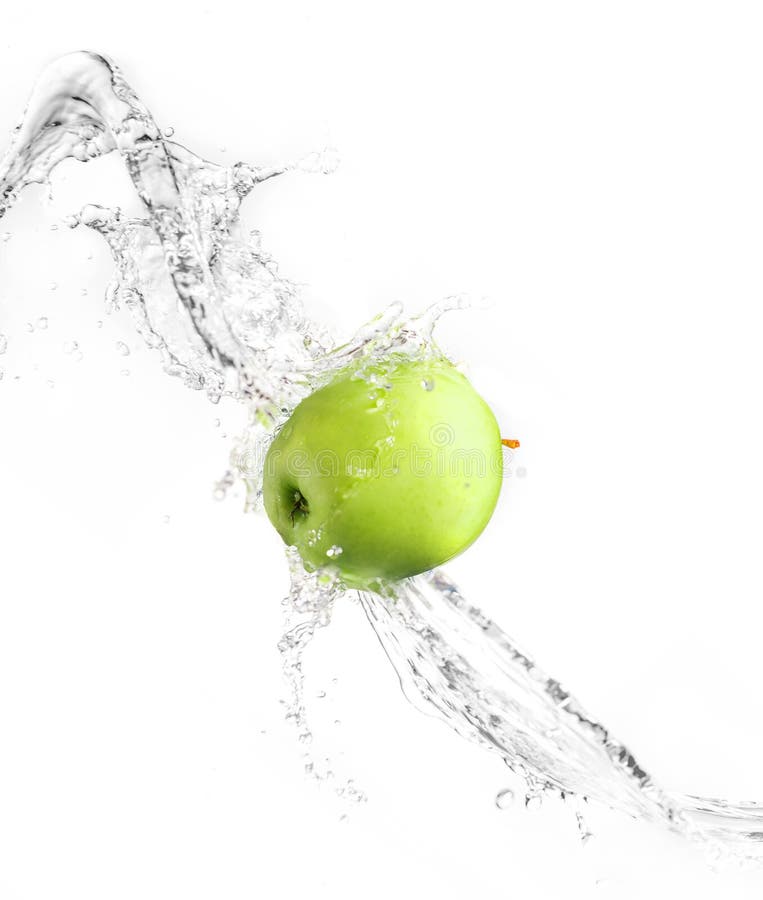 Green Apple With Water Splash Isolated Stock Photo Image Of Flowing