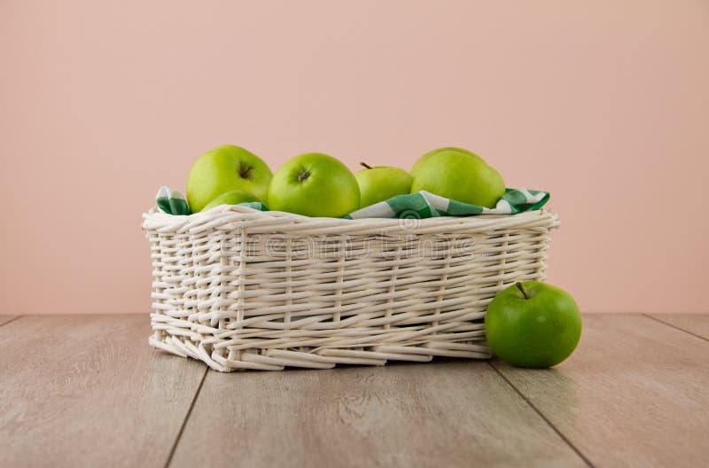 Green apples on pink stock photo. Image of check, emerald 28917792