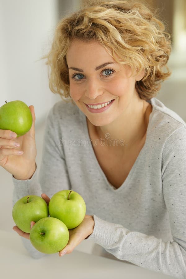 Green Apples in Woman Hands Stock Image Image of lifestyle, rest