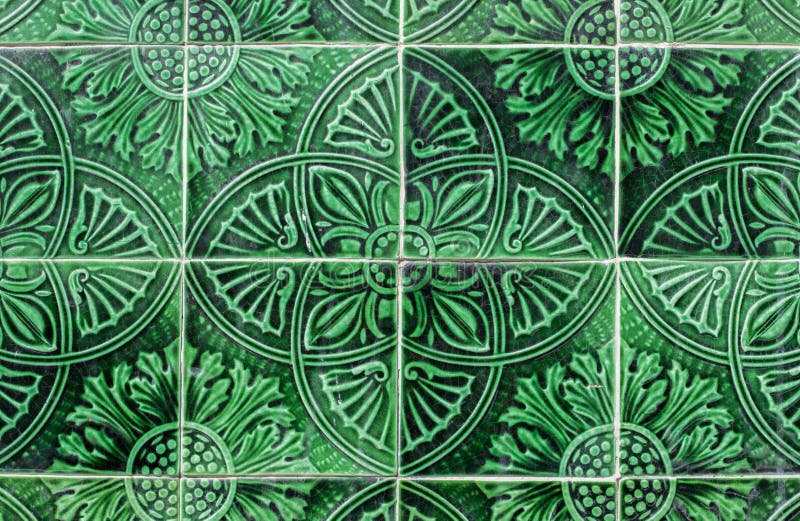 green arabic floral pattern ceramic tiles closeup. green arabic floral pattern ceramic tiles closeup