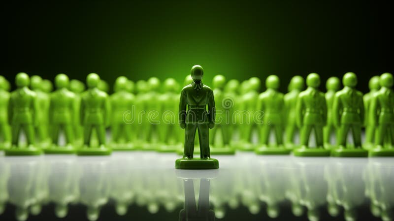 Green Army Men Following a Leader. Leadership Concept. Stock Photo