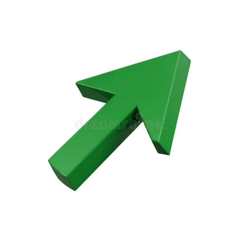 Green arrow pointing upward on a white surface in a 3d render illustration vector illustration