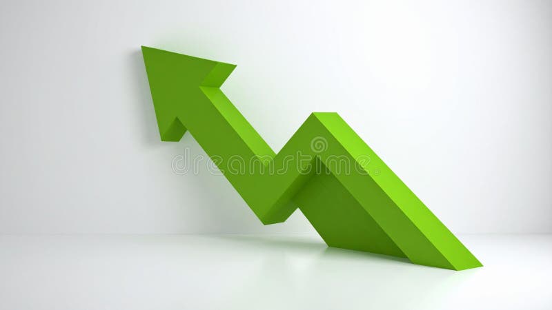 Green arrow pointing upwards on white wall symbolizing growth and progress vector illustration
